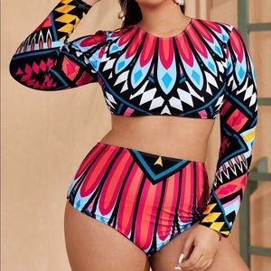 Long sleeve two piece high waisted bikini